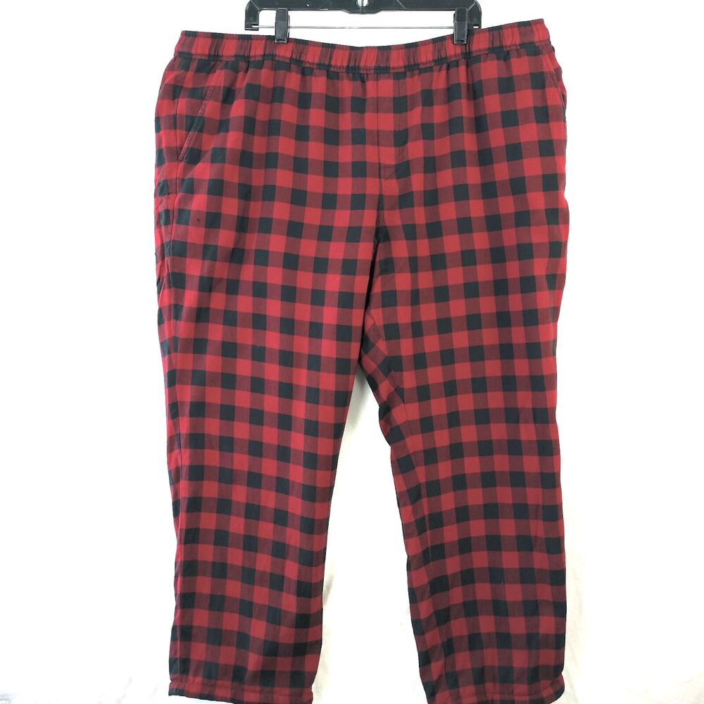 LL Bean Fleece Lined Flannel Pants Mens Size XXL Red Buffalo Plaid Lounge Pajama